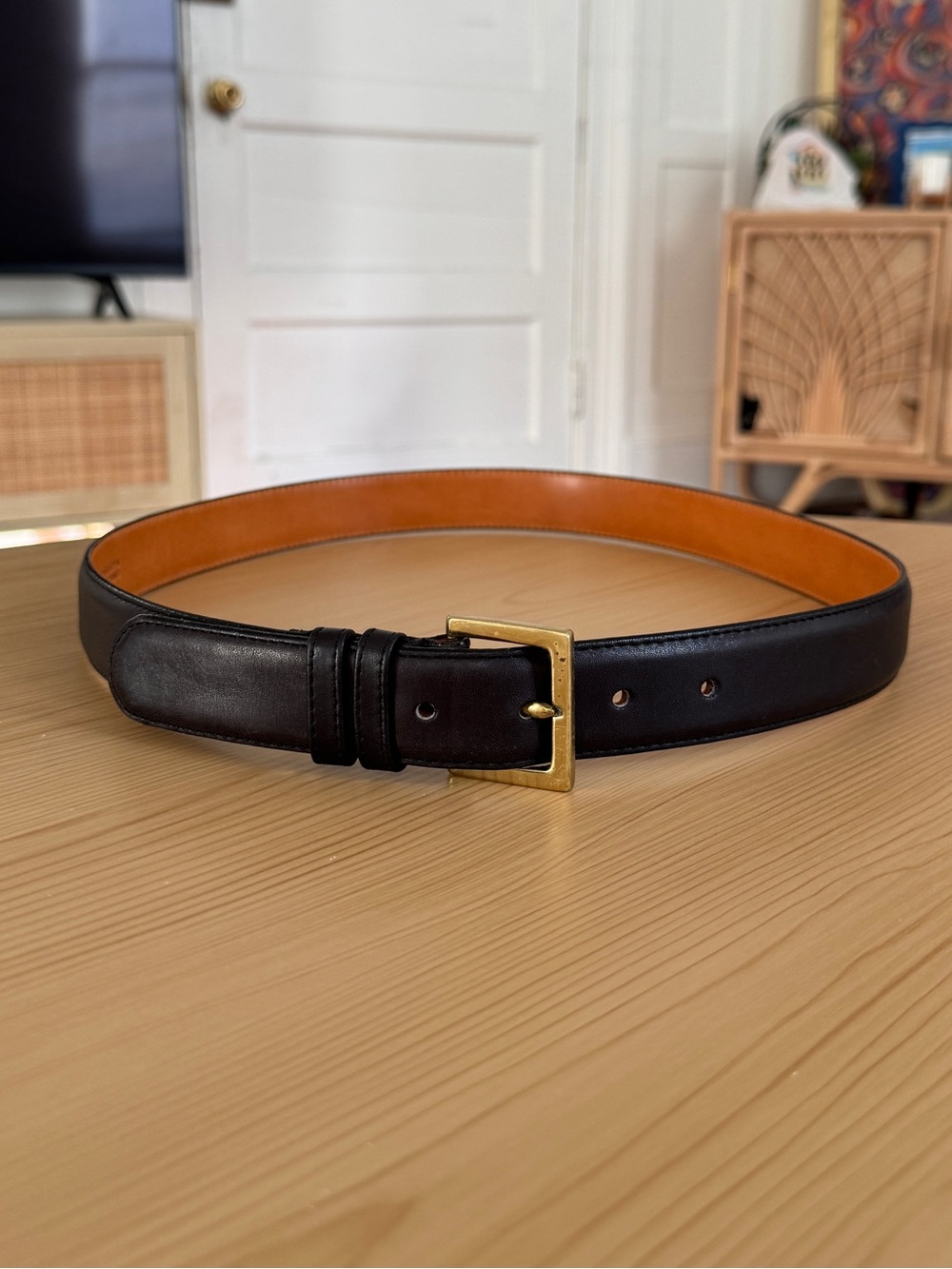 Vtg Coach Leather Belt 36” Glove Tanned Cowhide British Black 7600 90cm, Brass